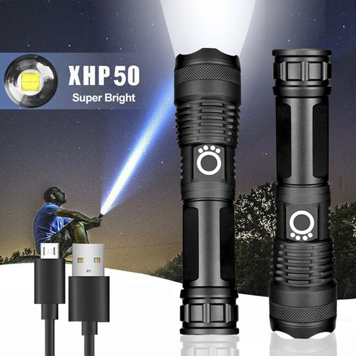 Rechargeable Waterproof Zoom LED Flashlight USB Torch Light