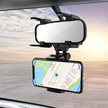 Car Rearview Mirror Mount Holder Phone Bracket 360 Rotation For Phone