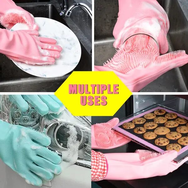 High Quality Silicone Dish Washing Kitchen Hand Gloves Kitchen Cleaner - 2 Pcs - Product Image 3