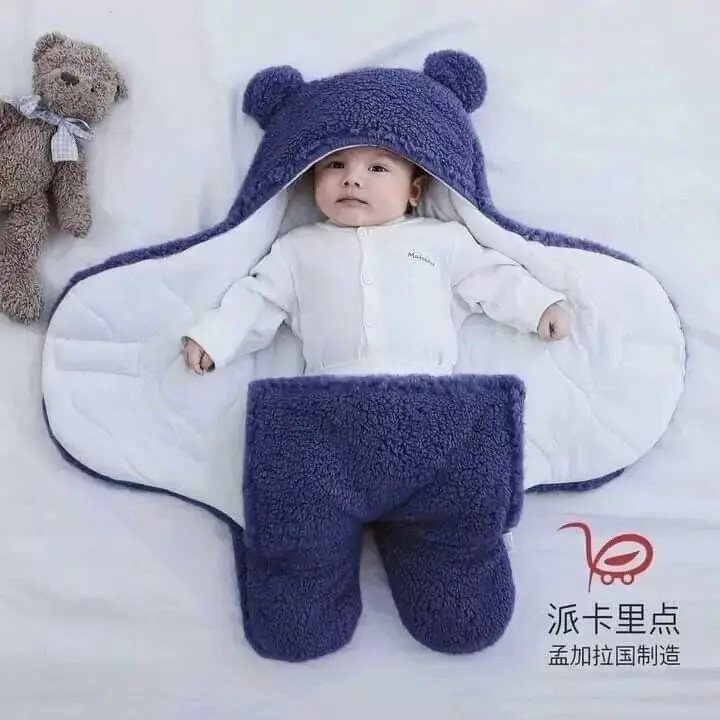 Newborn Outdoor Windproof Plush Solid Colour Soft Baby Hold Blankets Infant Cocoon Wraps Cotton - Product Image 3