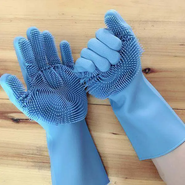 High Quality Silicone Dish Washing Kitchen Hand Gloves Kitchen Cleaner - 2 Pcs