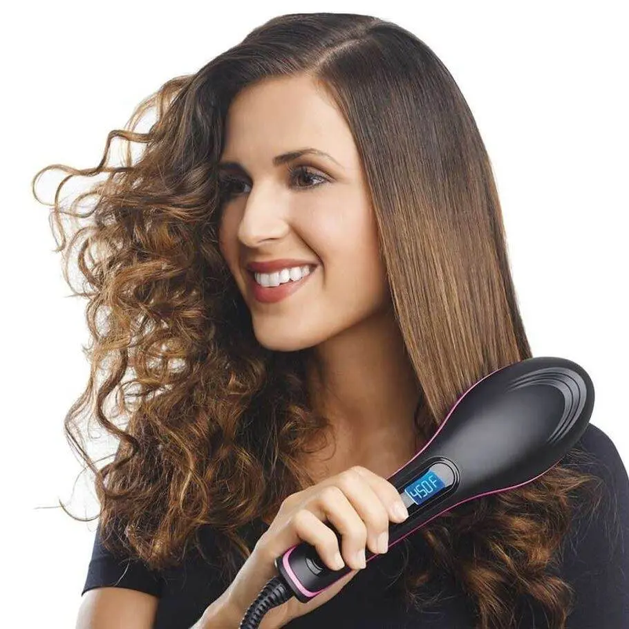 Professional Hair Straightener and Curling Iron Comb Brush