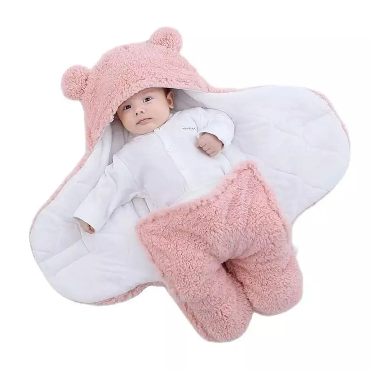 Newborn Outdoor Windproof Plush Solid Colour Soft Baby Hold Blankets Infant Cocoon Wraps Cotton - Product Image 2
