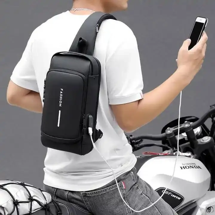 Multifunction Patent Leather Chest Bag Waterproof Men Crossbody Bag Anti-Theft Travel Shoulder Bags Men Travel Backpack - Product Image 3