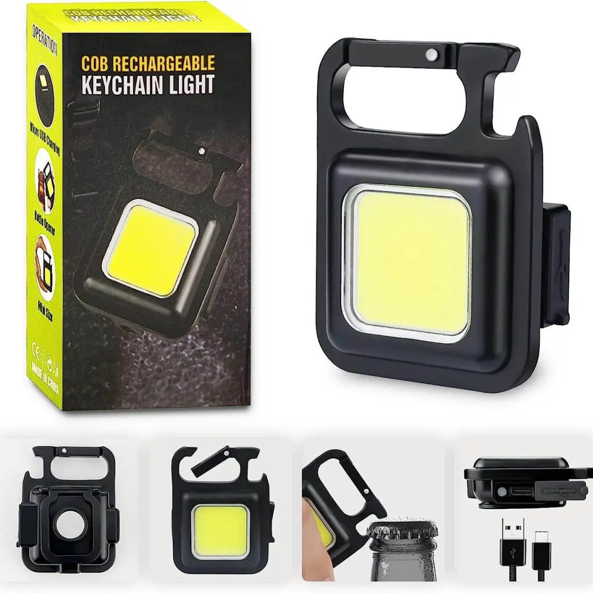 Mini LED Keychain Flashlights Multifunctional Portable Light USB Charging Camping Lamp Outdoor Torch Fishing Lantern