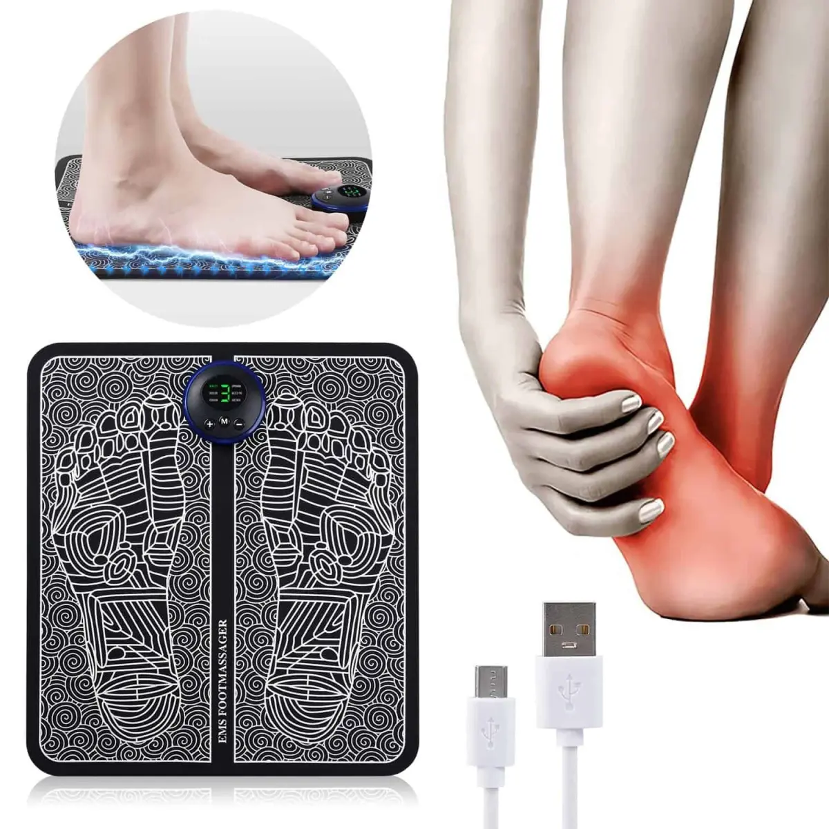 EMS Foot Massager Electronic Muscle Stimulator Massage Mat USB Rechargeable