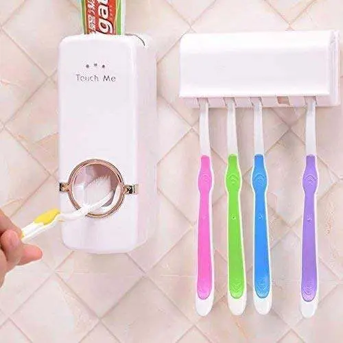 Automatic Hands-Free Wall Mounted Toothpaste Dispenser Squeezer with Detachable 5 Hole Toothbrush Holder - Product Image 1